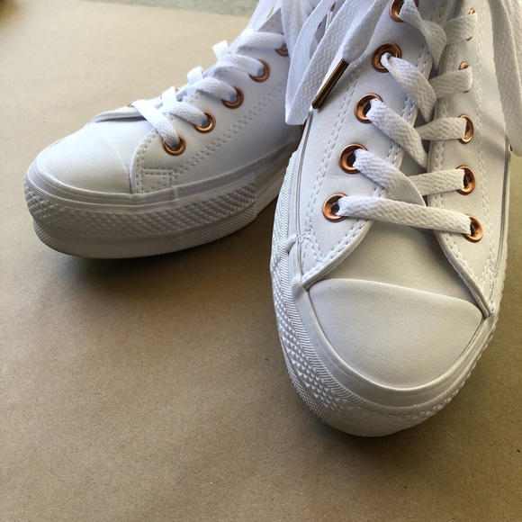 Converse | Shoes | White Rose Gold Platform Leather Converse | Poshmark